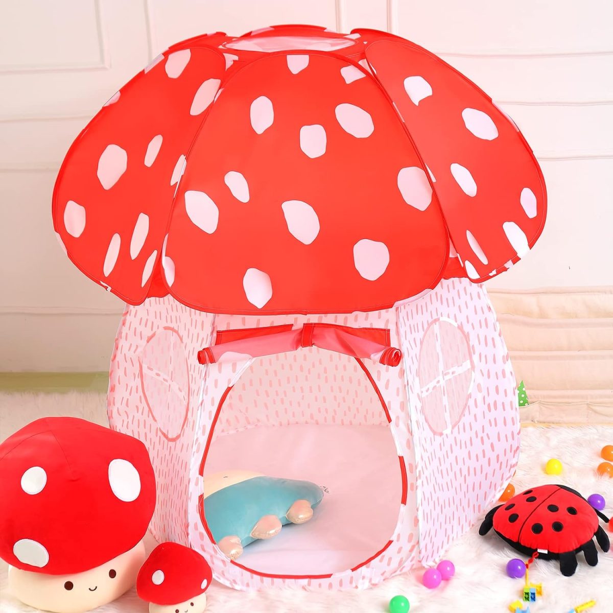 Play Tent for Kids Pop Up Tent Indoor Outdoor Boys and Girls Playhouse with Exquisite Design for Imaginative Mushroom Tent by CRAWLBO Patented (Pink, Small)