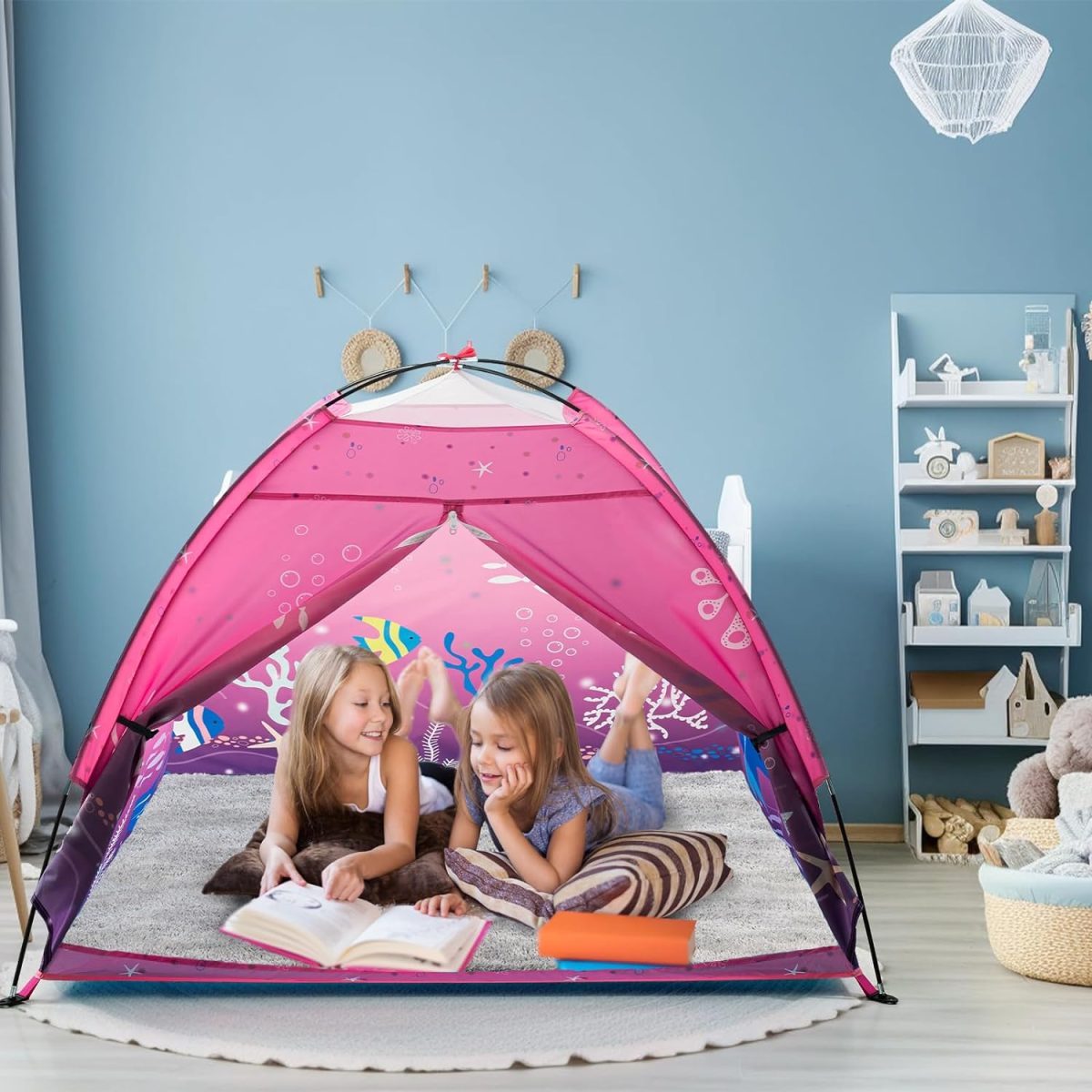 Undersea World Kids Play Tent Undersea World Tent for Kids, Kids Play Tent Foldable Pop Up Kids Tent Indoor Outdoor Party Undersea World Playhouse Tent Toy for Boys Girls-47 * 47 * 41 (Blue)