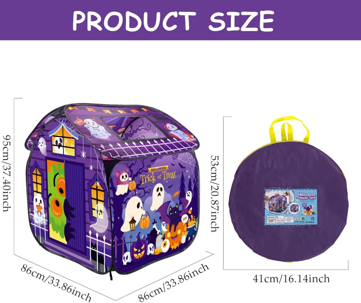 Play Tent for Kid, Halloween Ventilative Foldable Pop-Up Toddler Playhouse with Door Flip & Top Opening, Trick or Treat Non Shrink Fade Resistant Kids Tent for Girls Boys Gift, Kids Playhouse