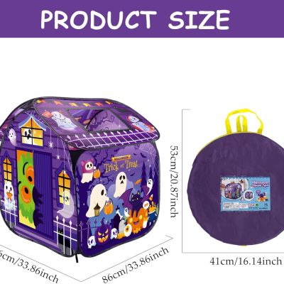 Play Tent for Kid, Halloween Ventilative Foldable Pop-Up Toddler Playhouse with Door Flip & Top Opening, Trick or Treat Non Shrink Fade Resistant Kids Tent for Girls Boys Gift, Kids Playhouse