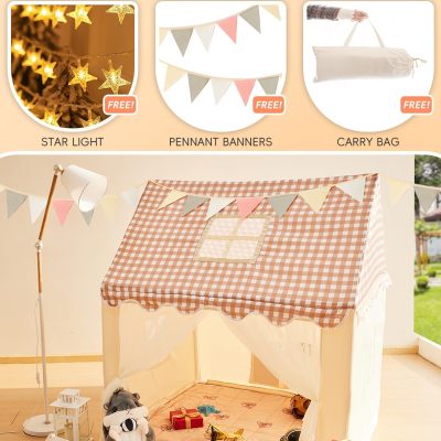Kids Play Tent, Playhouse for Kids Indoor & Outdoor, Kids Tent with Star Light, Flags and Carry Bag, Washable Kids Tent for Girls & Boys (Without Mat)