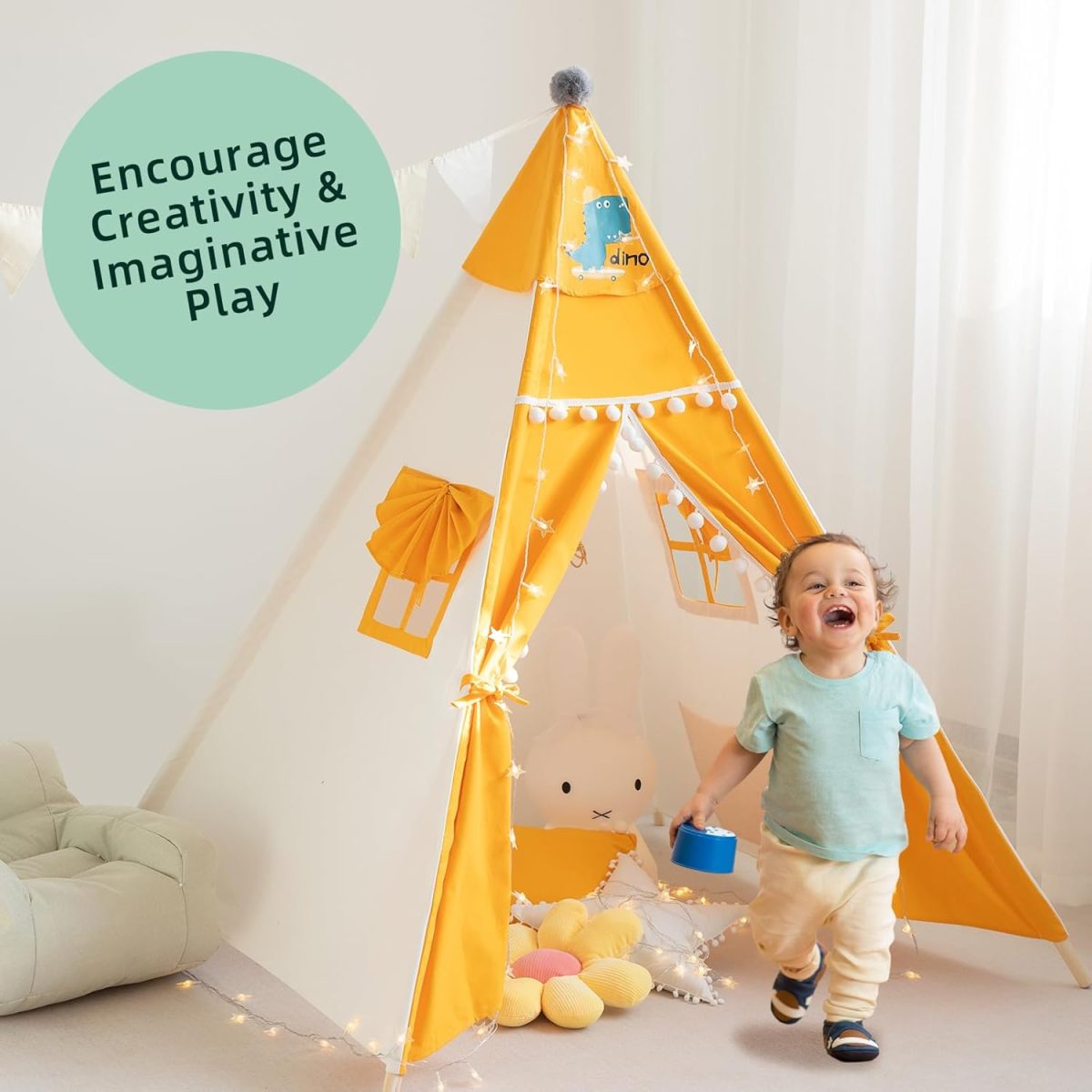 Teepee Tent for Kids，Kids Play Tent Indoor Outdoor Indian Tents Boys Girls Playhouse Cotton Canvas Tipi with Carry Bag