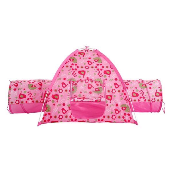 Floral Garden 2 Tunnel Playhouse Toddler Playground Kids Play Tent Indoor and Outdoor Pink Princess House Great Game and Toy Gift for Children Fun, 75.6"x44"x37"