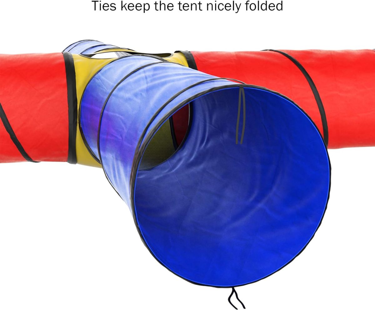 Hey! Play! Kids Play Tunnel- 4-Way Pop Up Crawl Through Tent, Indoor/Outdoor Fun for Kids, Dogs, Toddlers & Children, Foldable & Portable Playhouse, Multicolor