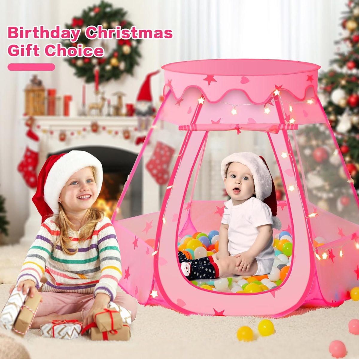 Baby Ball Pit for Toddler: with Star Lights - Pop Up Princess Play Tent for Kids - Indoor Outdoor Baby Girl Toys Birthday Gifts - NO Balls (Grayish Green Tent)