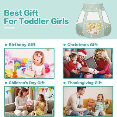 Baby Ball Pit for Toddler: with Star Lights - Pop Up Princess Play Tent for Kids - Indoor Outdoor Baby Girl Toys Birthday Gifts - NO Balls (Grayish Green Tent)