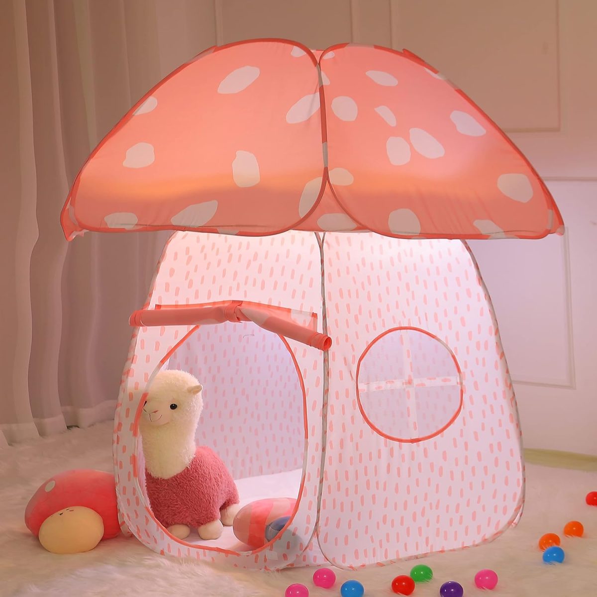 Play Tent for Kids Pop Up Tent Indoor Outdoor Boys and Girls Playhouse with Exquisite Design for Imaginative Mushroom Tent by CRAWLBO Patented (Pink, Small)