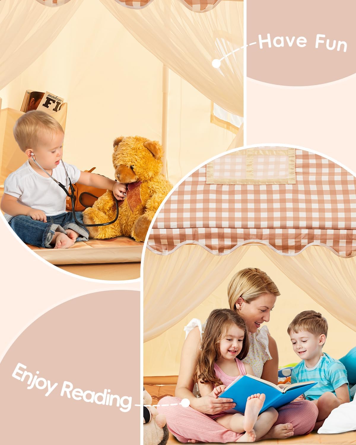 Kids Play Tent, Playhouse for Kids Indoor & Outdoor, Kids Tent with Star Light, Flags and Carry Bag, Washable Kids Tent for Girls & Boys (Without Mat)