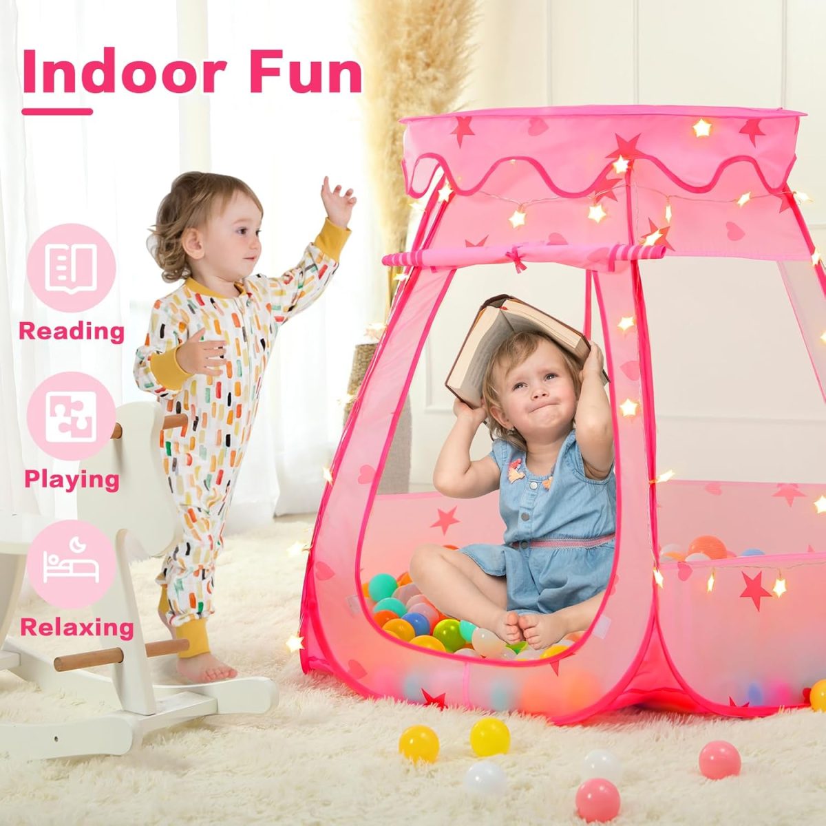 Baby Ball Pit for Toddler: with Star Lights - Pop Up Princess Play Tent for Kids - Indoor Outdoor Baby Girl Toys Birthday Gifts - NO Balls (Grayish Green Tent)