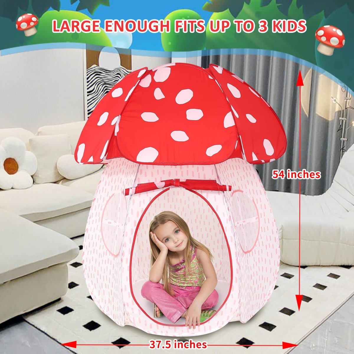 Play Tent for Kids Pop Up Tent Indoor Outdoor Boys and Girls Playhouse with Exquisite Design for Imaginative Mushroom Tent by CRAWLBO Patented (Pink, Small)