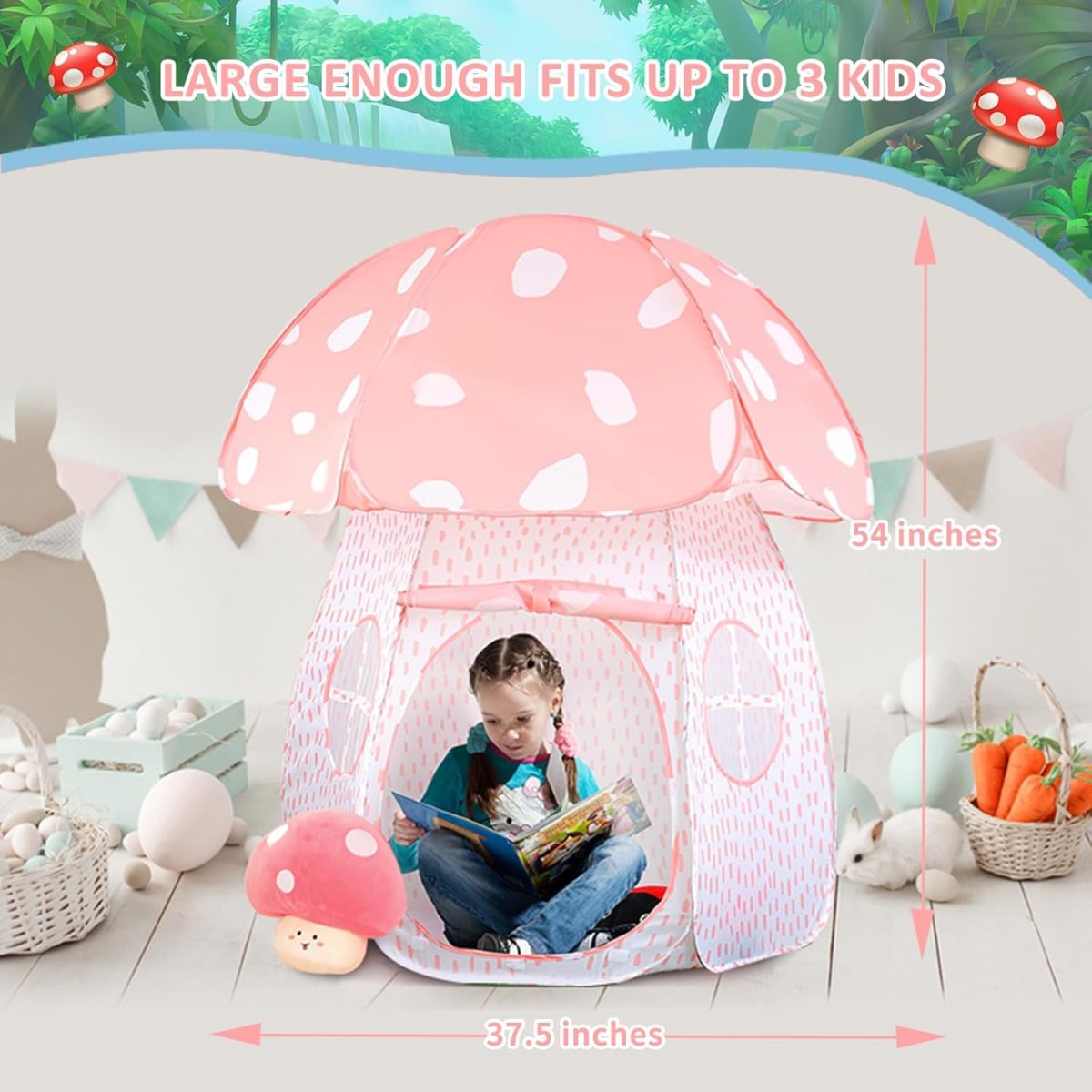 Play Tent for Kids Pop Up Tent Indoor Outdoor Boys and Girls Playhouse with Exquisite Design for Imaginative Mushroom Tent by CRAWLBO Patented (Pink, Small)