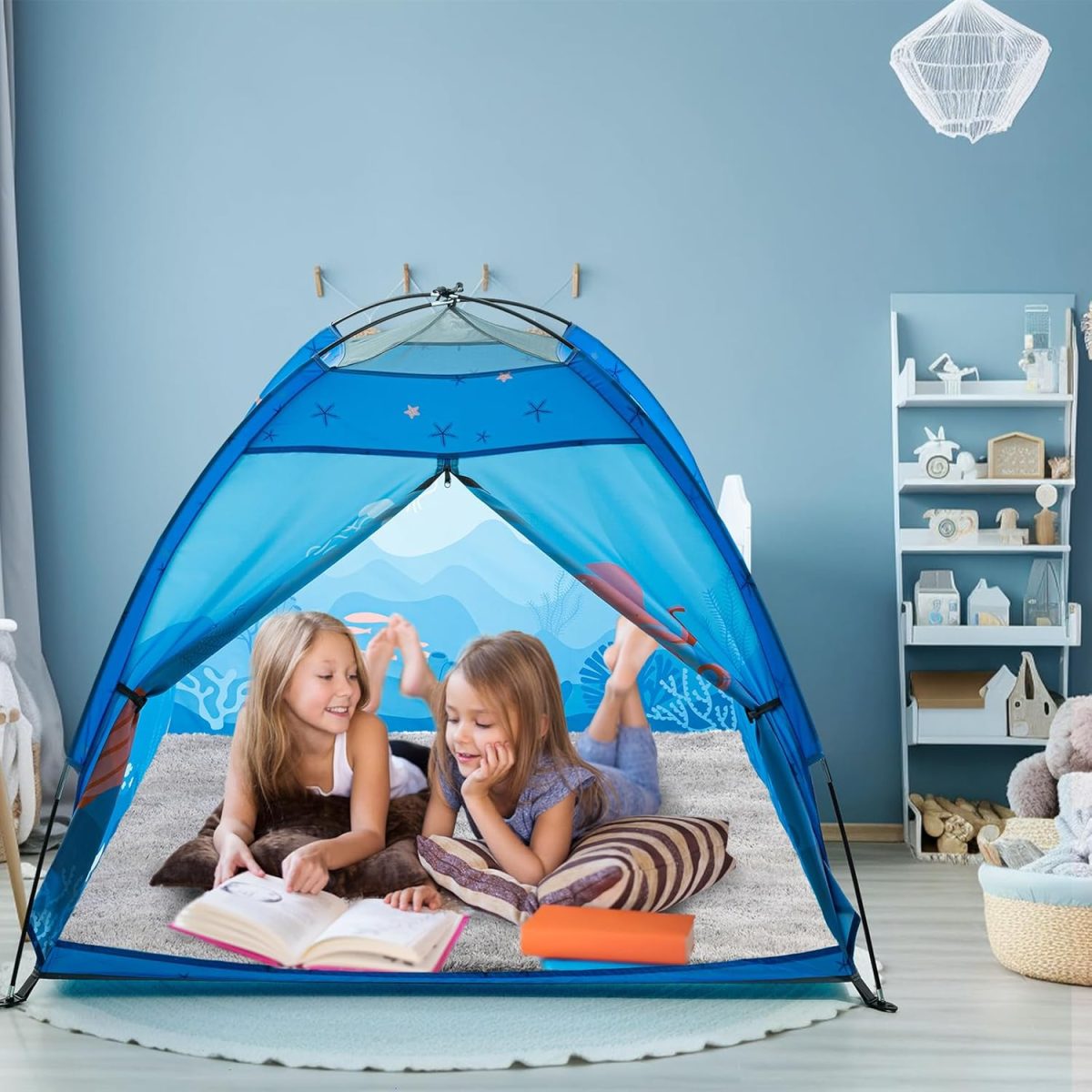 Undersea World Kids Play Tent Undersea World Tent for Kids, Kids Play Tent Foldable Pop Up Kids Tent Indoor Outdoor Party Undersea World Playhouse Tent Toy for Boys Girls-47 * 47 * 41 (Blue)