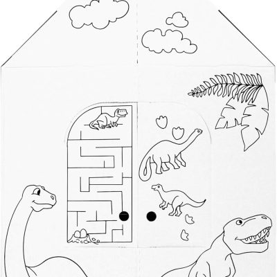 Easy Playhouse Cardboard Dinosaur House - Kids Art & Craft for Indoor & Outdoor Fun, Color Dino Species, 32inchesX26.5inchesX40.5inches