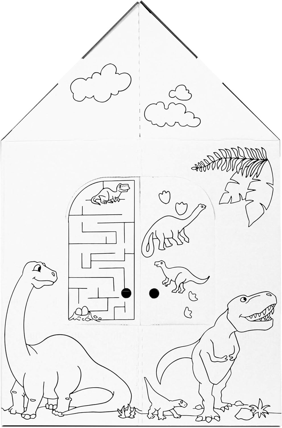 Easy Playhouse Cardboard Dinosaur House - Kids Art & Craft for Indoor & Outdoor Fun, Color Dino Species, 32inchesX26.5inchesX40.5inches