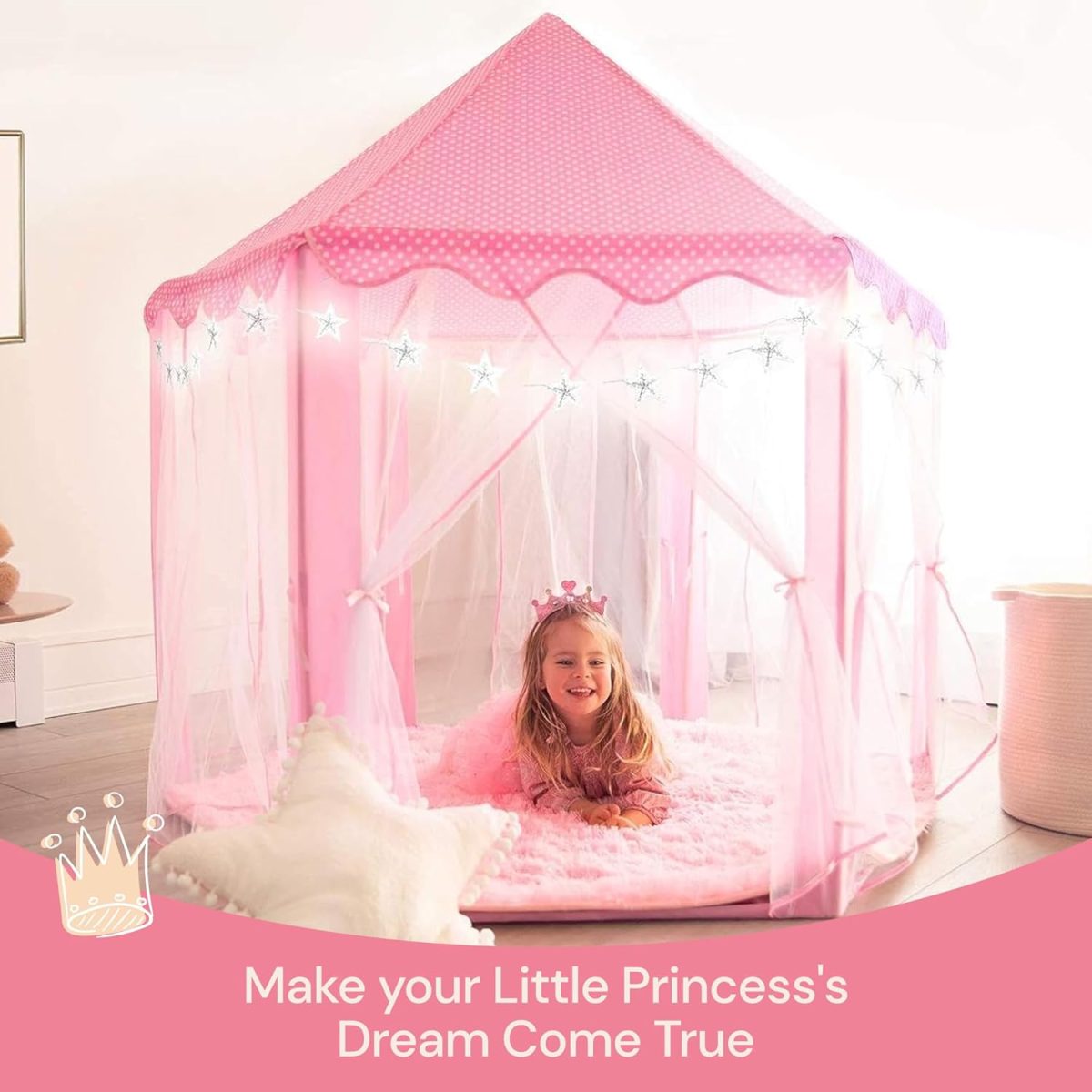 Princess Tent for Kids Tent 55"x53" – Princess Toys Kids Tent with Ultra Soft Rug & Star Led Lights – Princess Castle Kids Play Tent Indoor & Outdoor