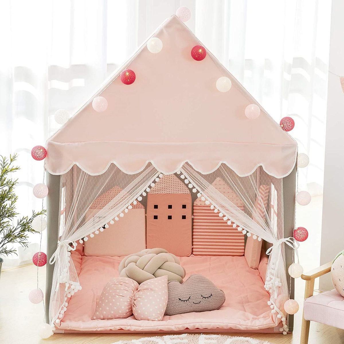 Kids Play Tent - Large Playhouse Children Play Castle Fairy Tent for Girls & Boys Birthday (Kid Tent with Padded Mat)