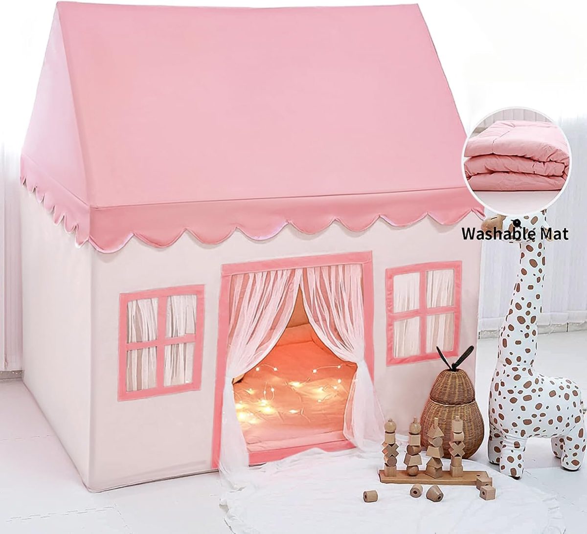 Play Tent with Mat, Kids Tent Playhouse for Kids Indoor Playhouse Large for Girls Tent Baby Tent Kids Play Tent Bed Tent for Toddler