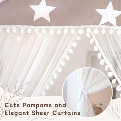 Kids Play Tent with Mat, Large Playhouse Tent with Pompoms Door Curtains, Children Play House for Girls Boys, Indoor Play Cottage (Khaki)