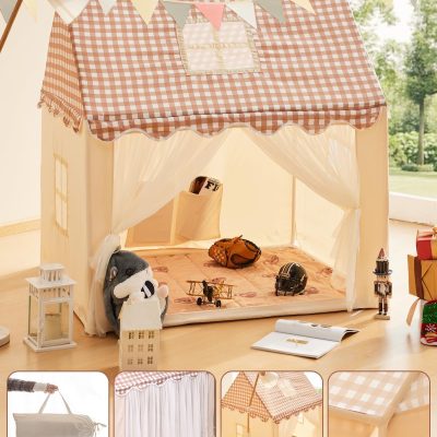 Kids Play Tent, Playhouse for Kids Indoor & Outdoor, Kids Tent with Star Light, Flags and Carry Bag, Washable Kids Tent for Girls & Boys (Without Mat)