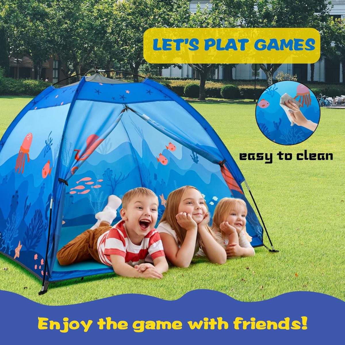 Undersea World Kids Play Tent Undersea World Tent for Kids, Kids Play Tent Foldable Pop Up Kids Tent Indoor Outdoor Party Undersea World Playhouse Tent Toy for Boys Girls-47 * 47 * 41 (Blue)