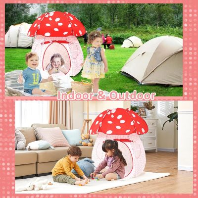 Play Tent for Kids Pop Up Tent Indoor Outdoor Boys and Girls Playhouse with Exquisite Design for Imaginative Mushroom Tent by CRAWLBO Patented (Pink, Small)
