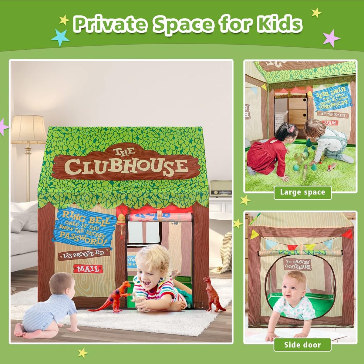 Kids Play Tent Indoor: Clubhouse Tent for Kids with Roll-up Door and Windows for Outdoor Games - Boys Tent Playhouse Toddlers Toys Tent for Birthday Gifts