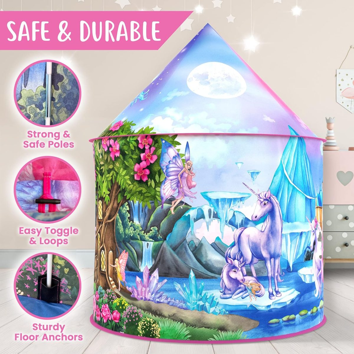 Unicorn Sparkle Play Tent with Magical Unicorn Sounds - Captivating Pop Up Tent for Girls - Perfect for Indoor & Outdoor Play
