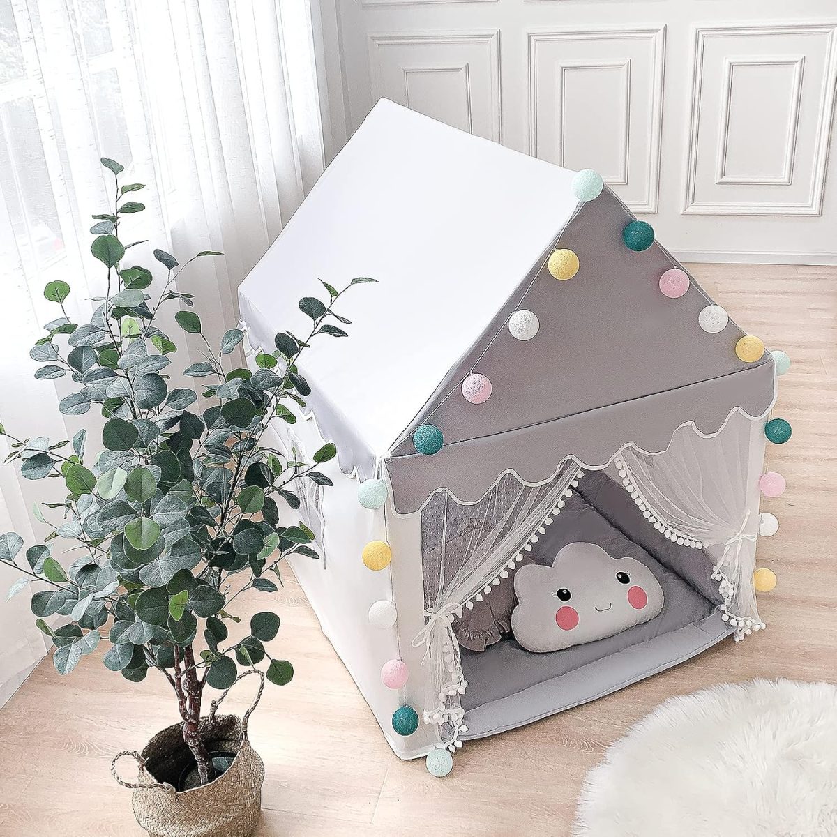 Kids Play Tent - Large Playhouse Children Play Castle Fairy Tent for Girls & Boys Birthday (Kid Tent with Padded Mat)