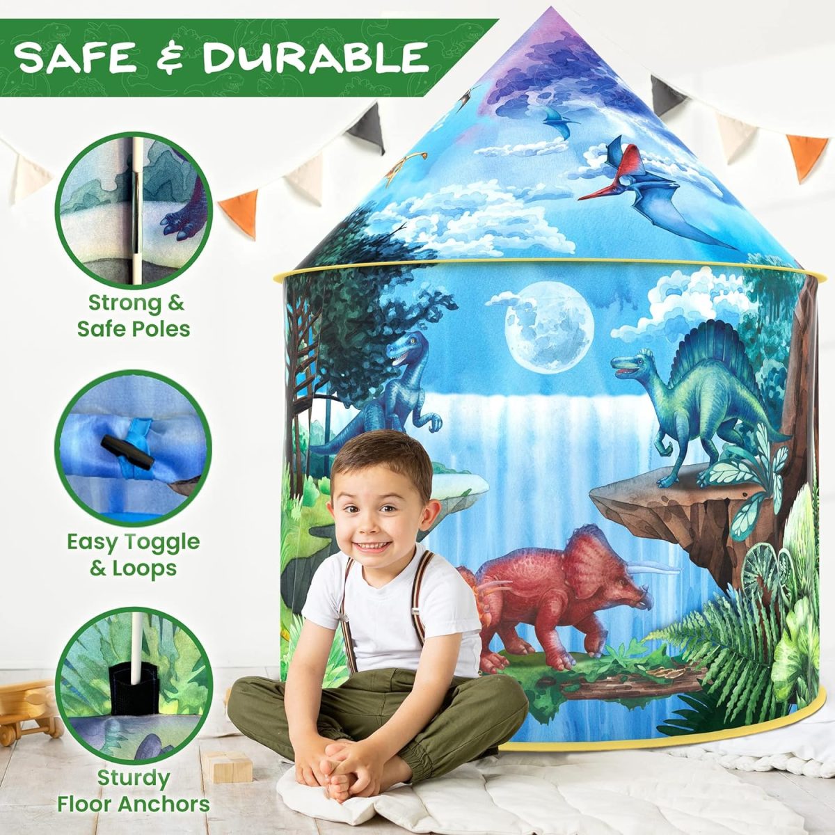 Dinosaur Discovery Play Tent with Roar Button - Extraordinary Pop Up Tent for Boys & Girls - Perfect for Indoor & Outdoor Adventures
