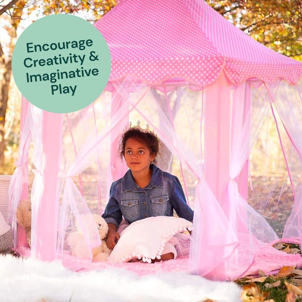 Princess Tent for Kids Tent 55"x53" – Princess Toys Kids Tent with Ultra Soft Rug & Star Led Lights – Princess Castle Kids Play Tent Indoor & Outdoor