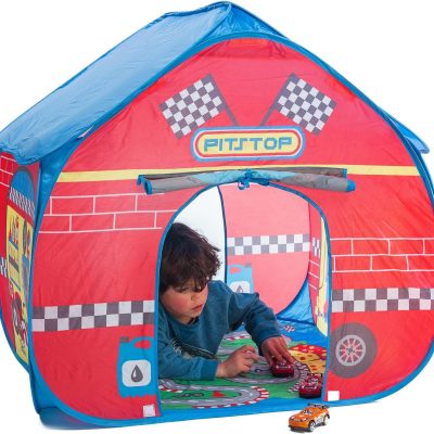 Pit Stop Tent with Race Mat Playhouse, Front & Back Doors, Spacious Interior, Pretend Play, Toddlers & Kids Ages 3+