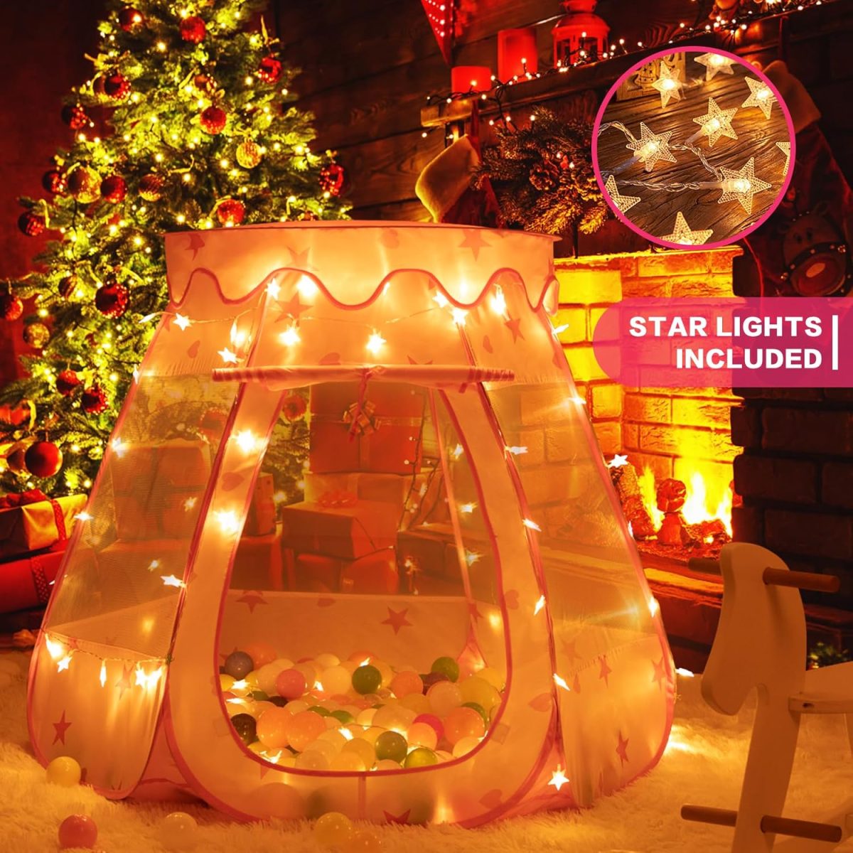 Baby Ball Pit for Toddler: with Star Lights - Pop Up Princess Play Tent for Kids - Indoor Outdoor Baby Girl Toys Birthday Gifts - NO Balls (Grayish Green Tent)