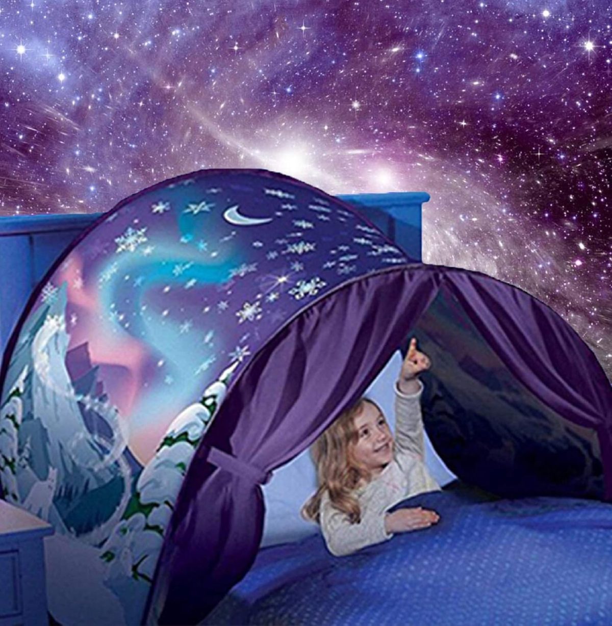 Kids Dream Bed Tent Twin Size - Deluxe Space Adventure & Dinosaur Island & Unicorn & Winter Wonderland, Boys Girls Pop up Play Tents Children Game Tent Magical Playhouse Christmas Birthday Gifts