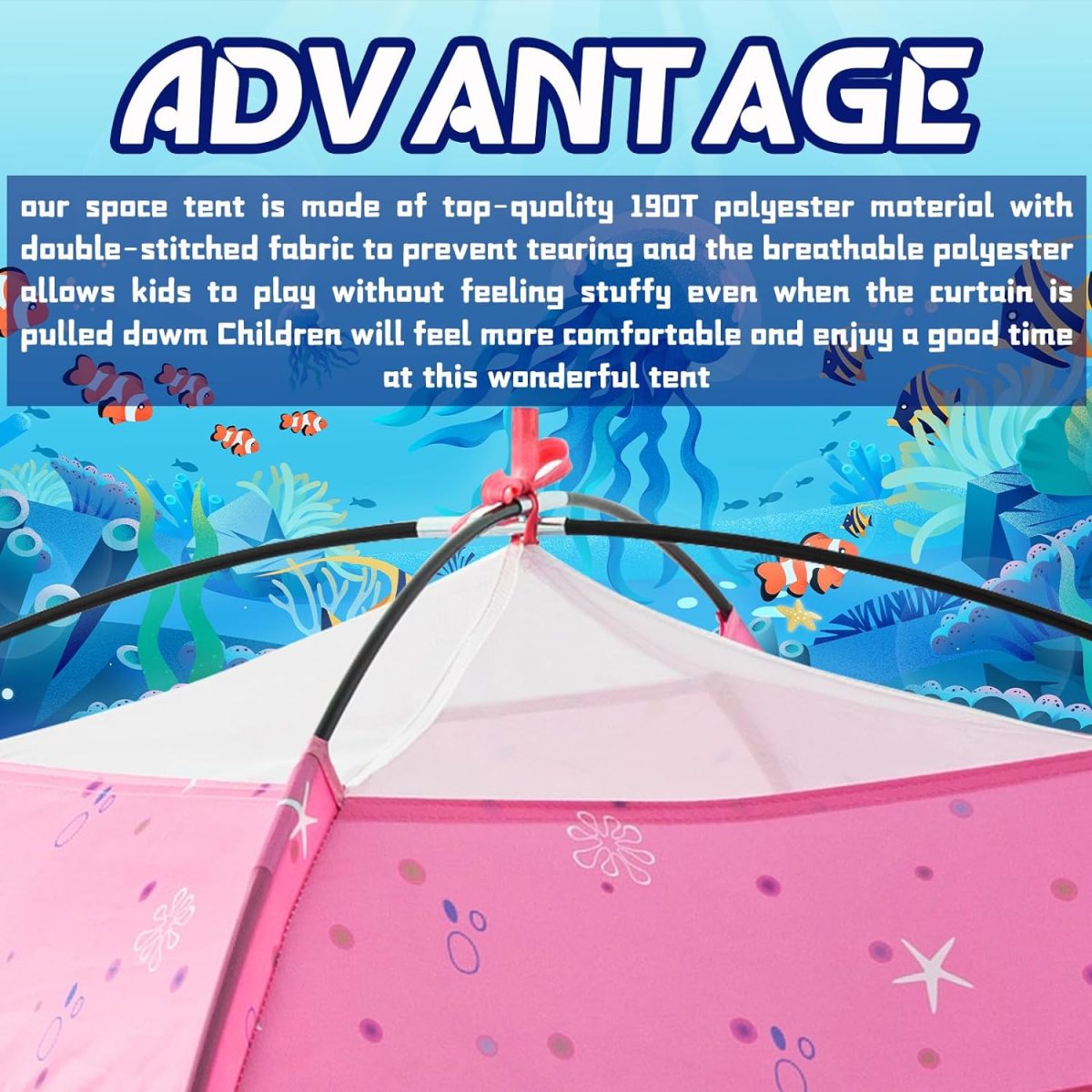 Undersea World Kids Play Tent Undersea World Tent for Kids, Kids Play Tent Foldable Pop Up Kids Tent Indoor Outdoor Party Undersea World Playhouse Tent Toy for Boys Girls-47 * 47 * 41 (Blue)