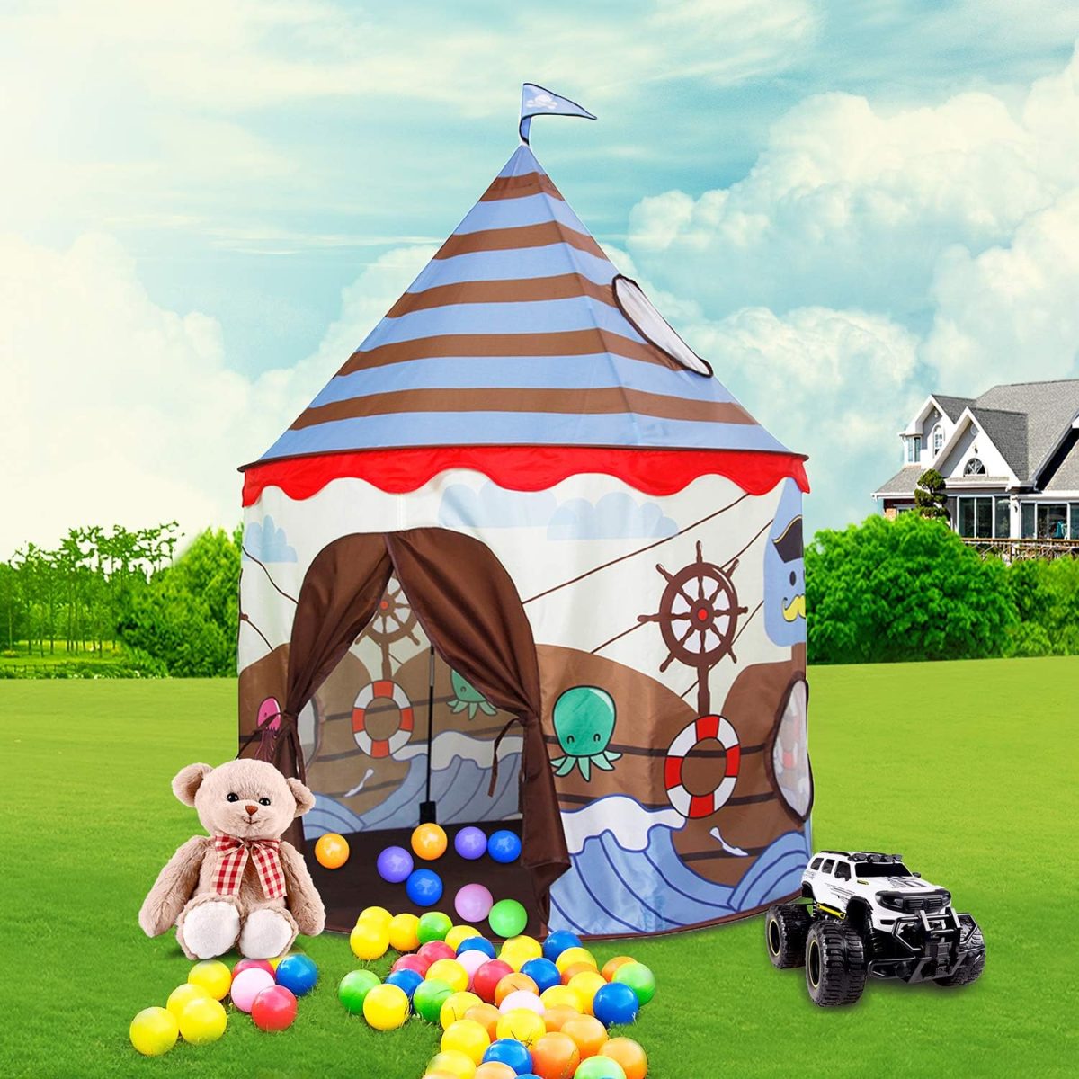 Play Tent for Kids Castle for Children Boys and Girls Viking Pattern Pop up Tent As