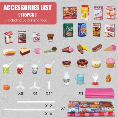 Kids Play Tent Indoor Playhouse, 115 PCS Kids Supermarket Play Tent Playset with Pretend Food Toy for Toddlers, Super Store Shopping Role Play Toy Set for Boys & Girls Age 3 4 5 6 7 8 Years Old