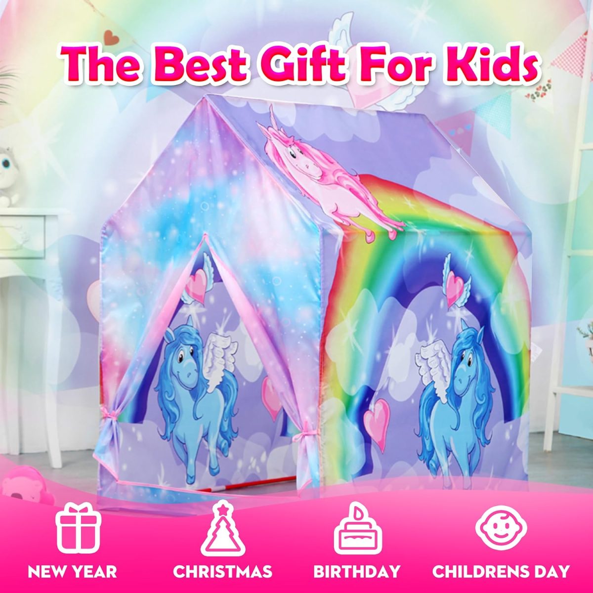 Unicorn Play Tent Kids Tent Girls & Boys, Princess Castle Tent Pretend Playhouse for Children Indoor and Outdoor Fun, Foldable Playhouse Toy Gift