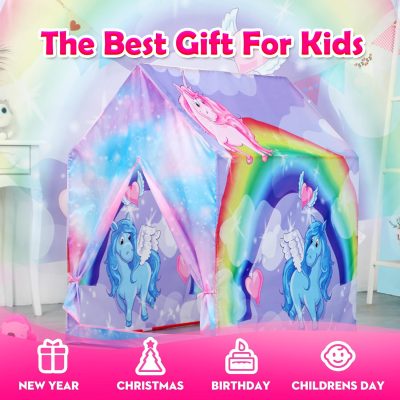 Unicorn Play Tent Kids Tent Girls & Boys, Princess Castle Tent Pretend Playhouse for Children Indoor and Outdoor Fun, Foldable Playhouse Toy Gift