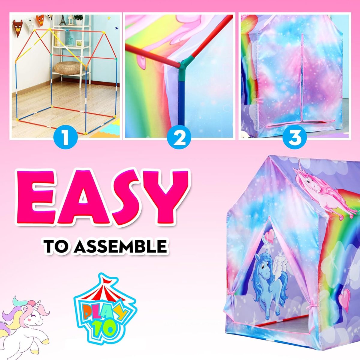Unicorn Play Tent Kids Tent Girls & Boys, Princess Castle Tent Pretend Playhouse for Children Indoor and Outdoor Fun, Foldable Playhouse Toy Gift