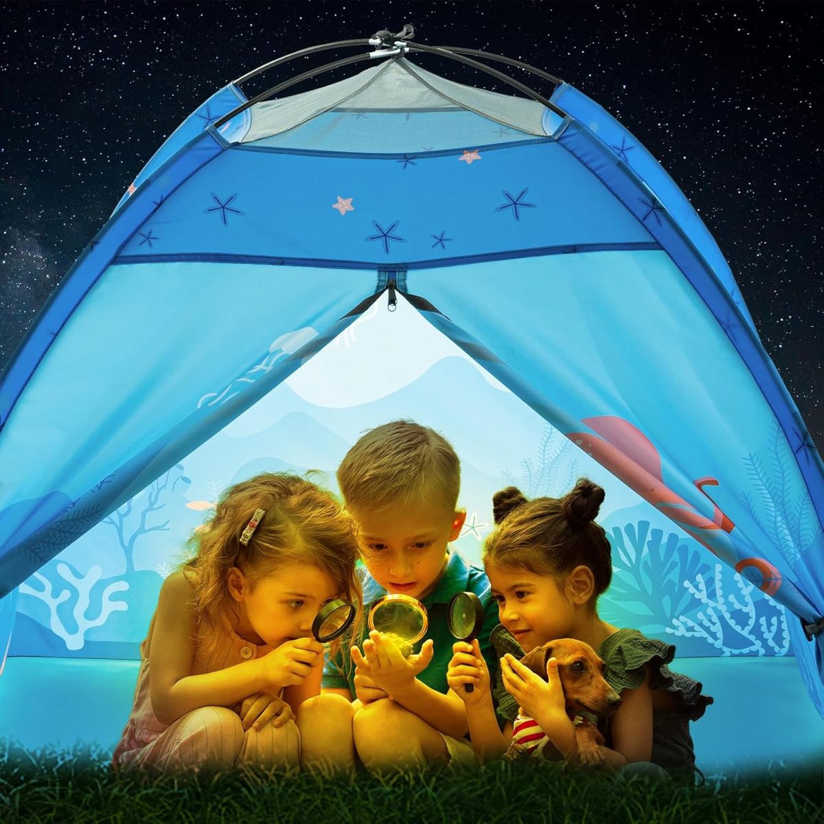 Undersea World Kids Play Tent Undersea World Tent for Kids, Kids Play Tent Foldable Pop Up Kids Tent Indoor Outdoor Party Undersea World Playhouse Tent Toy for Boys Girls-47 * 47 * 41 (Blue)