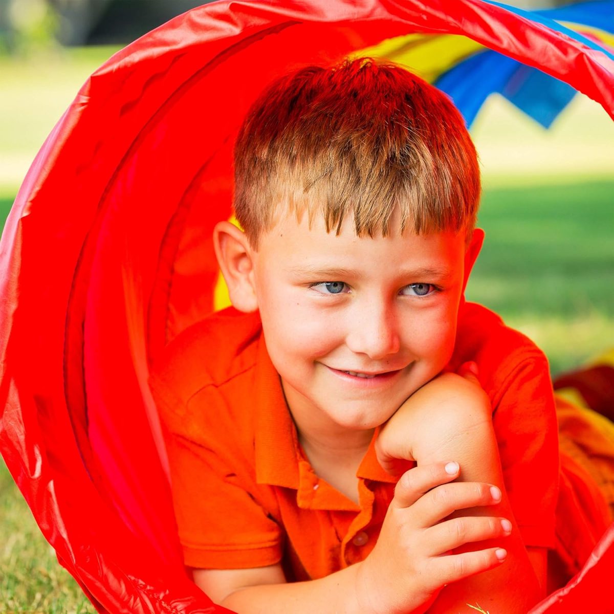 Hey! Play! Kids Play Tunnel- 4-Way Pop Up Crawl Through Tent, Indoor/Outdoor Fun for Kids, Dogs, Toddlers & Children, Foldable & Portable Playhouse, Multicolor
