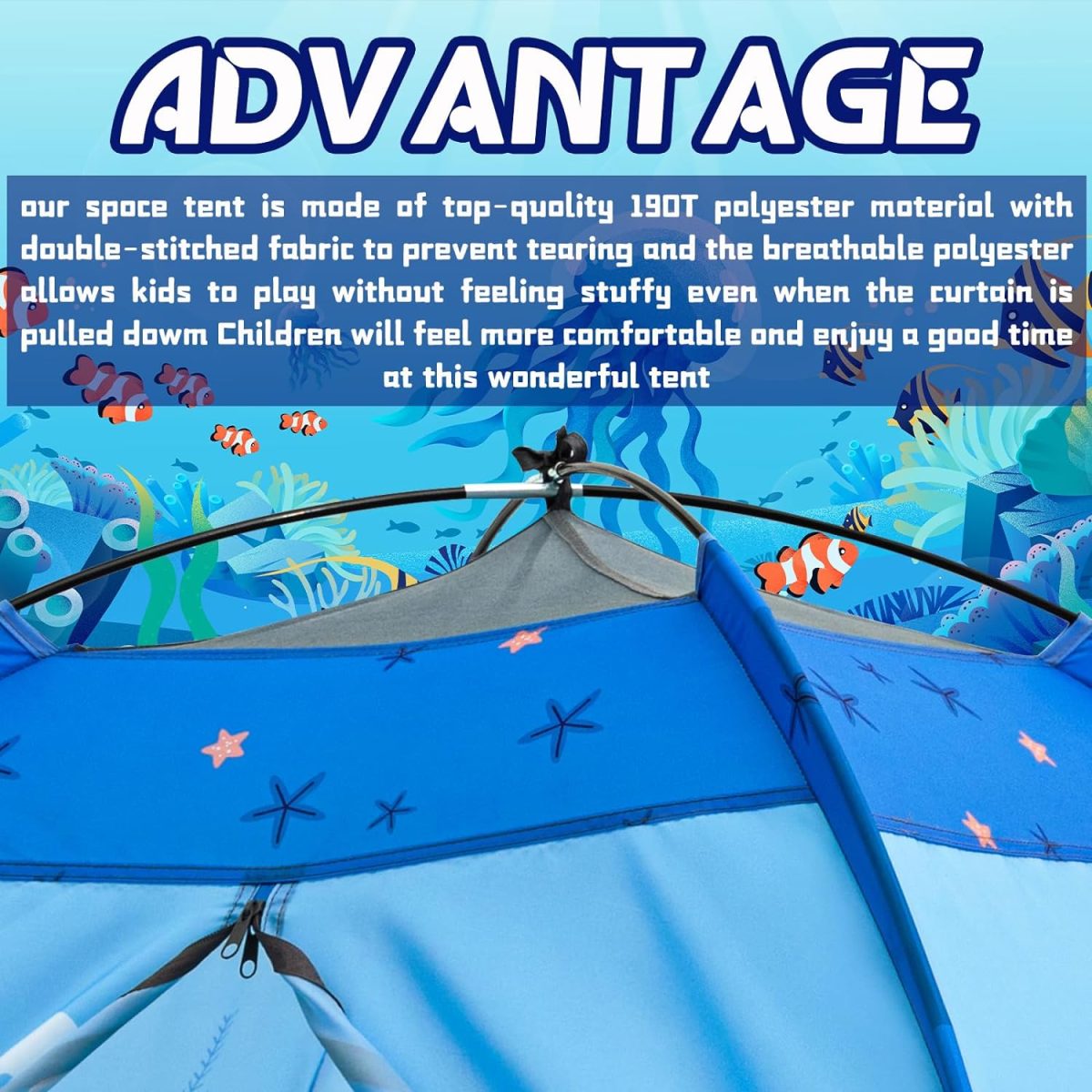 Undersea World Kids Play Tent Undersea World Tent for Kids, Kids Play Tent Foldable Pop Up Kids Tent Indoor Outdoor Party Undersea World Playhouse Tent Toy for Boys Girls-47 * 47 * 41 (Blue)