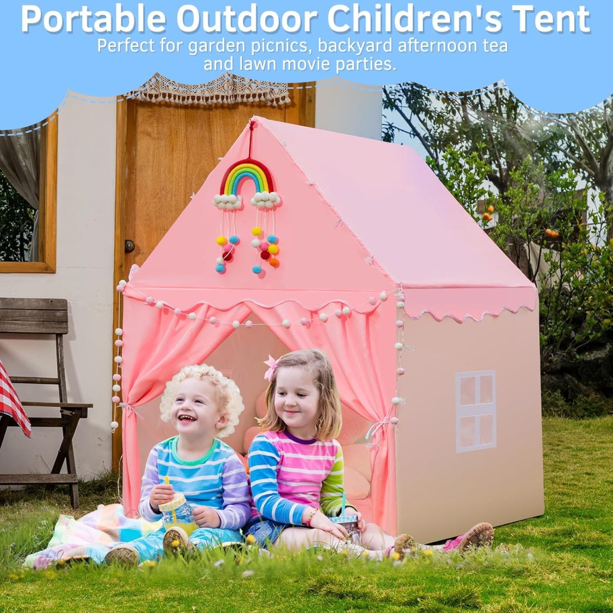 Kids Tent with Padded Mat, Kids Play Tents for Toddlers, Pink Girls Princess Tents Playhouse for Indoor Outdoor, Tent Gift Toys for Girl Toddler Children, 47x39x51inch