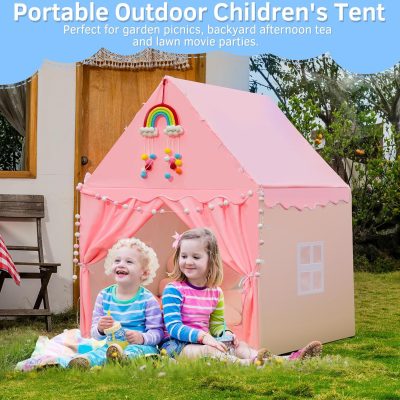 Kids Tent with Padded Mat, Kids Play Tents for Toddlers, Pink Girls Princess Tents Playhouse for Indoor Outdoor, Tent Gift Toys for Girl Toddler Children, 47x39x51inch