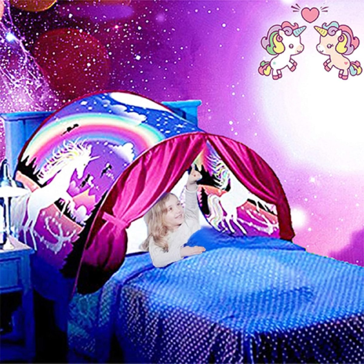 Kids Dream Bed Tent Twin Size - Deluxe Space Adventure & Dinosaur Island & Unicorn & Winter Wonderland, Boys Girls Pop up Play Tents Children Game Tent Magical Playhouse Christmas Birthday Gifts