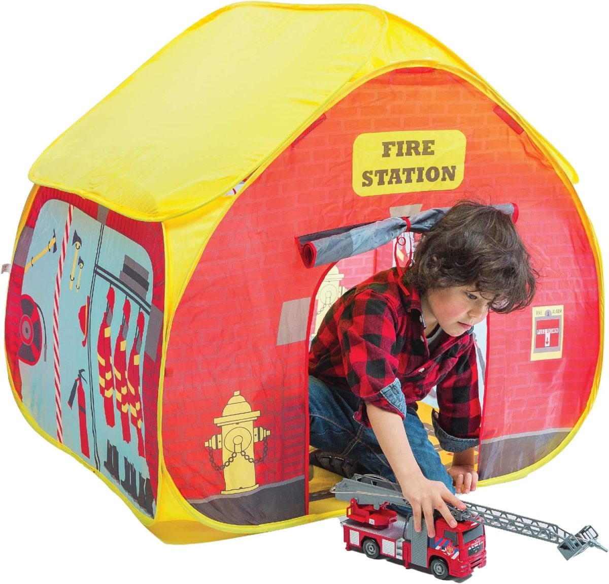 Pit Stop Tent with Race Mat Playhouse, Front & Back Doors, Spacious Interior, Pretend Play, Toddlers & Kids Ages 3+