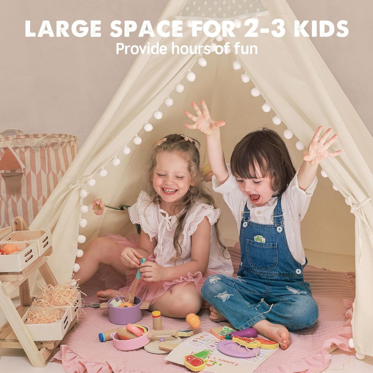 Teepee Tent for Kids Tent Indoor, Canvas Toddler Tent - Kids Teepee Tent for Girls & Boys, Washable Tipi Tent Kids Boho Tent - Foldable Kids Play Tent