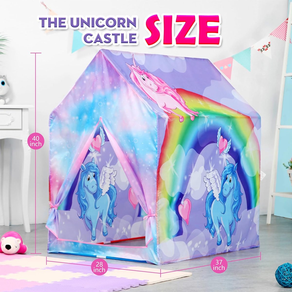Unicorn Play Tent Kids Tent Girls & Boys, Princess Castle Tent Pretend Playhouse for Children Indoor and Outdoor Fun, Foldable Playhouse Toy Gift