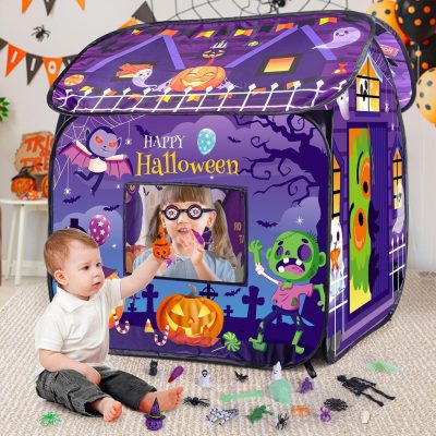 Play Tent for Kid, Halloween Ventilative Foldable Pop-Up Toddler Playhouse with Door Flip & Top Opening, Trick or Treat Non Shrink Fade Resistant Kids Tent for Girls Boys Gift, Kids Playhouse