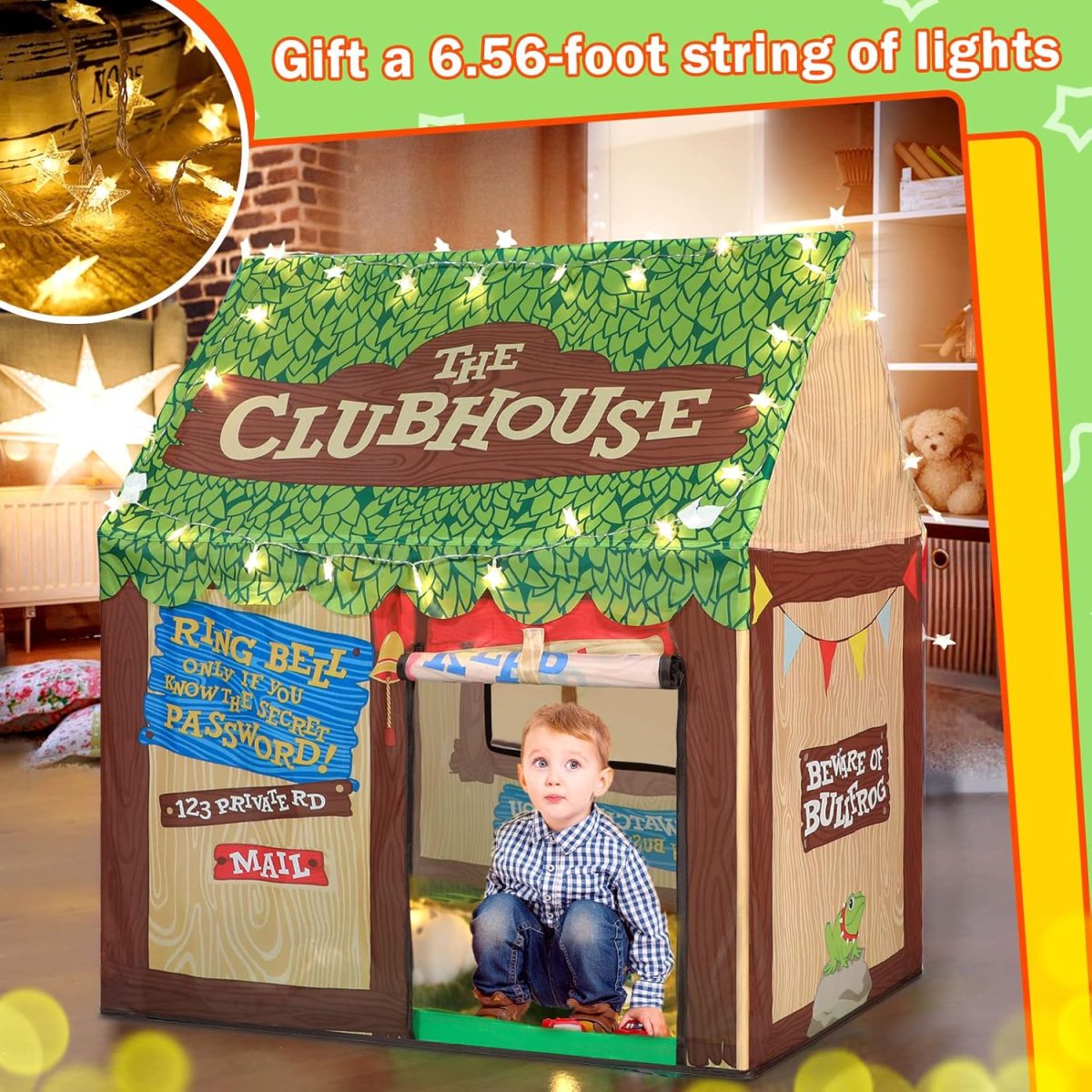 Kids Play Tent Indoor: Clubhouse Tent for Kids with Roll-up Door and Windows for Outdoor Games - Boys Tent Playhouse Toddlers Toys Tent for Birthday Gifts